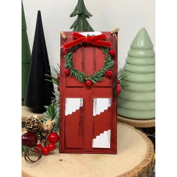 Farmhouse Christmas Door Sign 6in Red Tiered Tray Ornament Holiday Rustic Decor - Picture 4 of 6